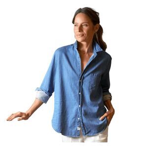 Frank and Eileen Vintage Stonewashed Indigo Eileen Relaxed Button-Up Shirt S